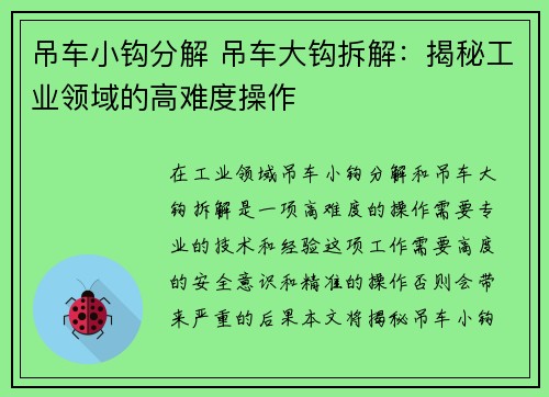 吊车小钩分解 吊车大钩拆解：揭秘工业领域的高难度操作