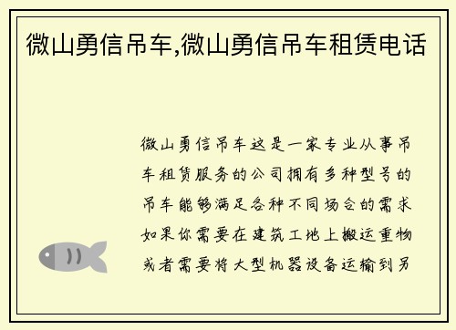 微山勇信吊车,微山勇信吊车租赁电话